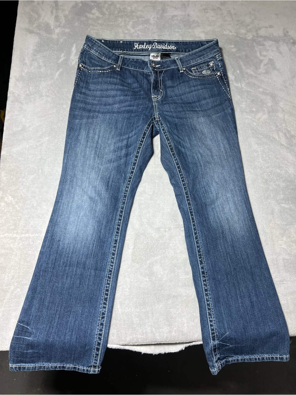 Classic and Stunning Harley Davidson Angel Wing Biker Blue Jeans Size 14
